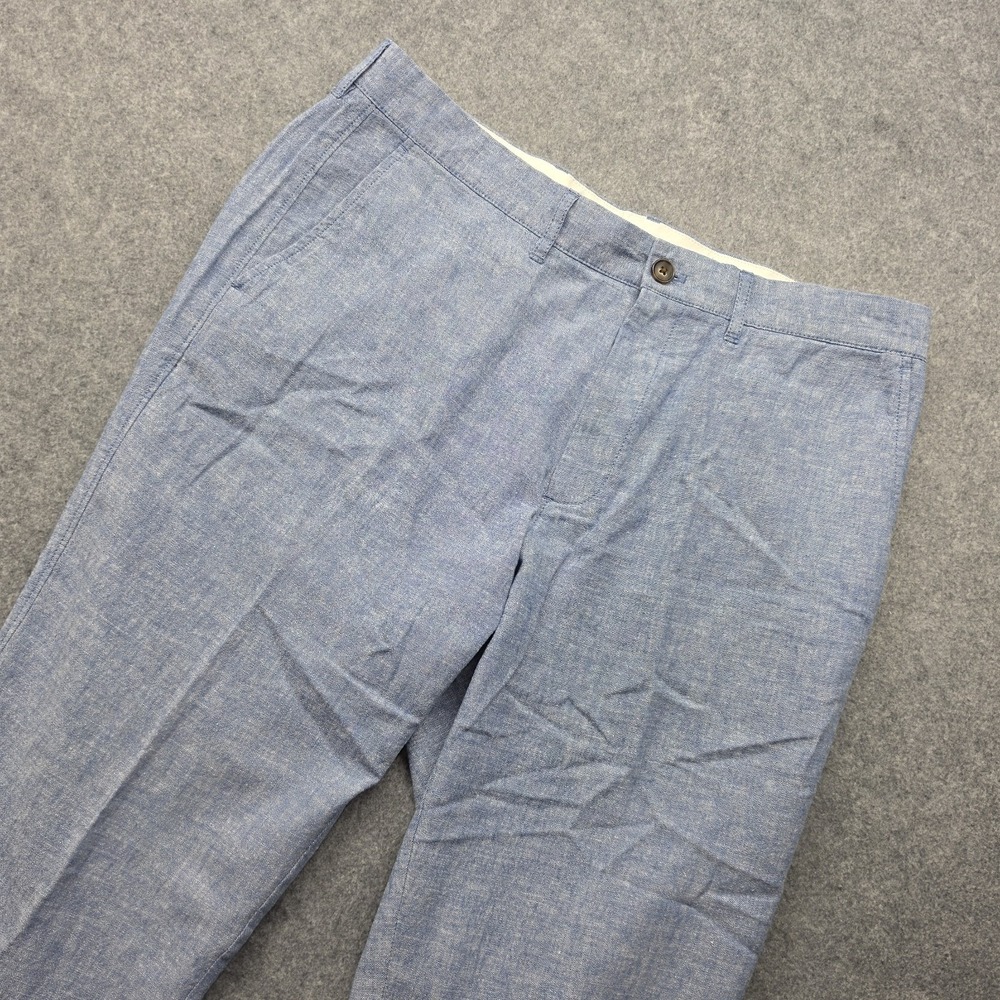 J Crew Pants Mens 34x34 Straight Blue Woven Cotton Linen Dress Pants